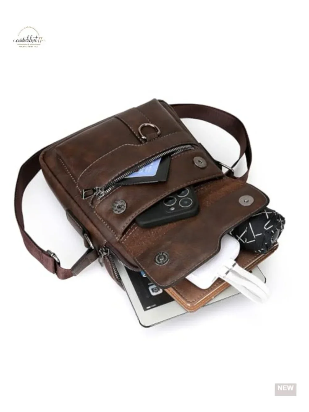 Retro Crossbody Messenger Bag with Multiple Pockets PU Leather